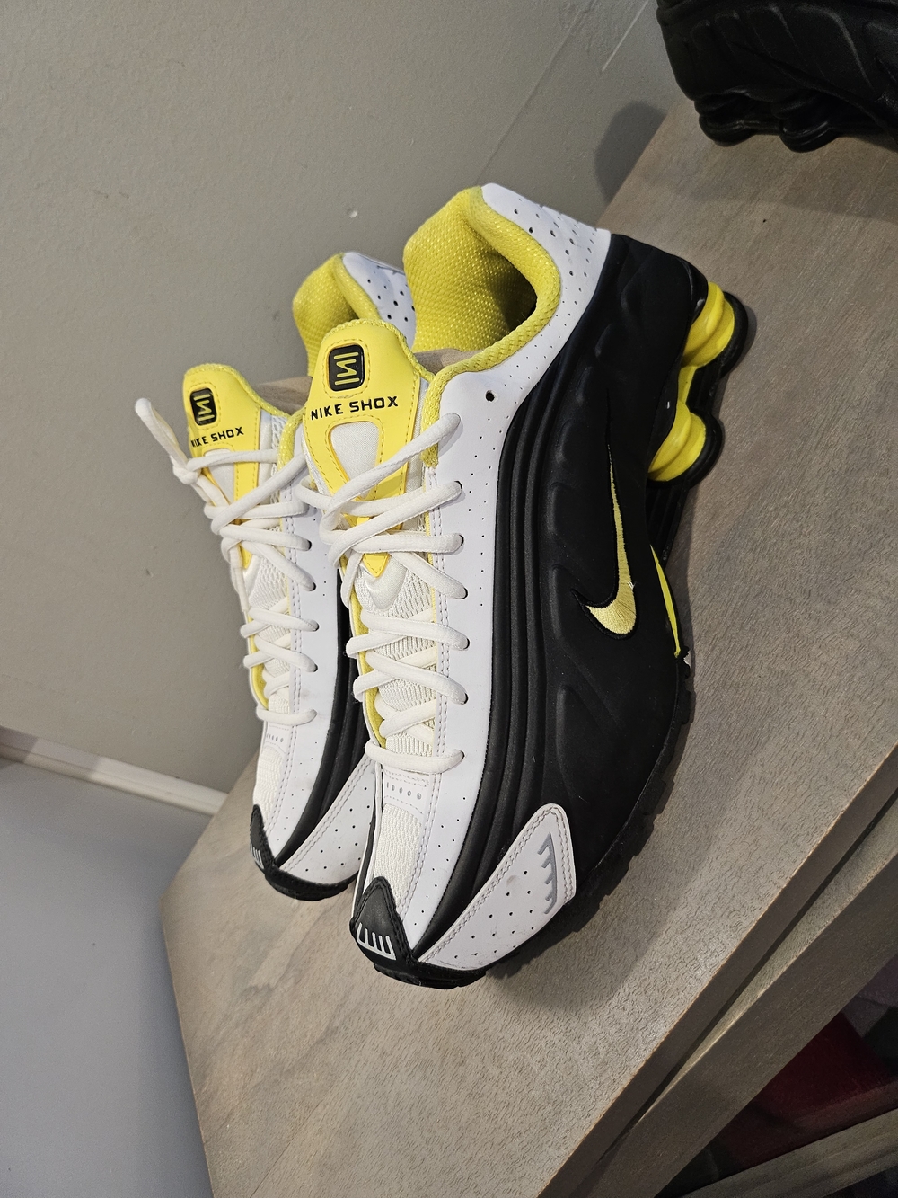 Nike White Black Yellow Shox Runner Sneakers